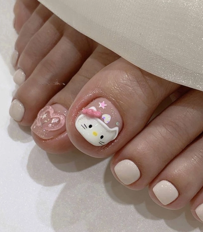Mẫu nail chân Hello Kitty đáng yêu