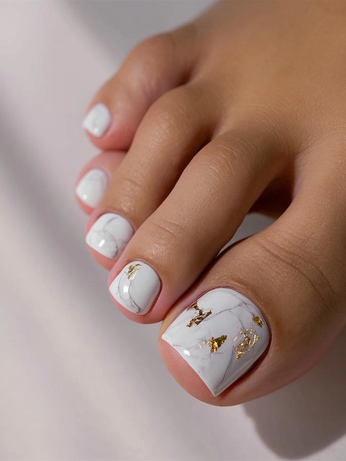 Mẫu nail chân màu trắng đính đá