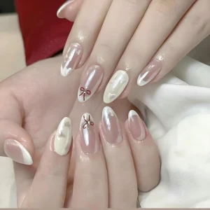 Mẫu nail đính ngọc trai trắng