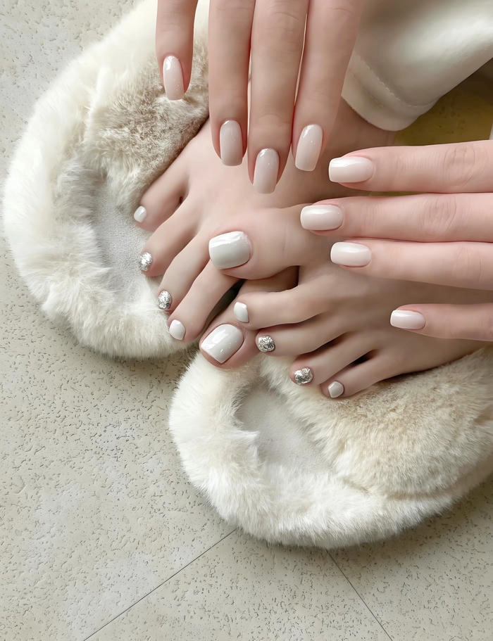 Nail chân màu trắng kem