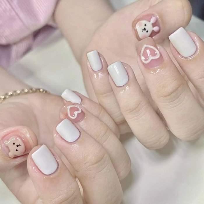 mẫu móng tay đẹp nhẹ nhàng cho móng vuông ngắn
