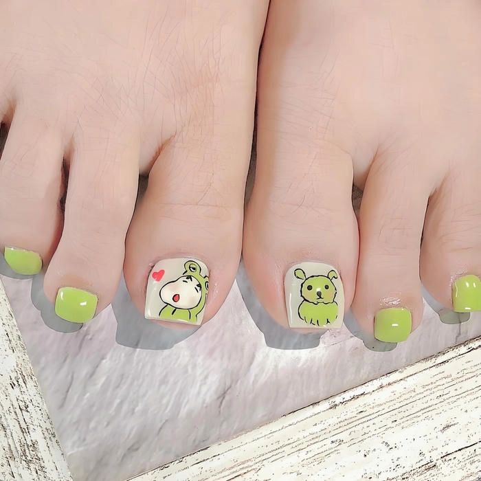 mẫu nail chân xanh bơ vẽ cute