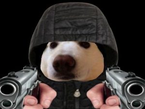 Meme chó cầm 2 súng bắn