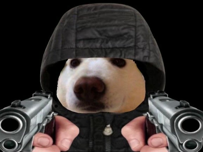 Meme chó cầm 2 súng bắn