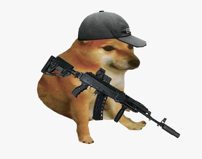 Meme chó cầm súng đáng yêu