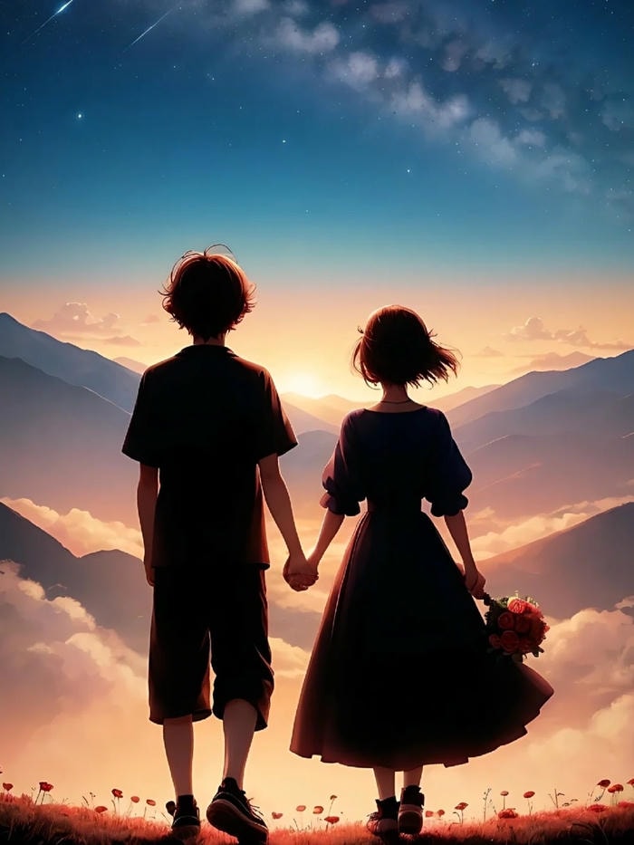 anime couple sweet moment