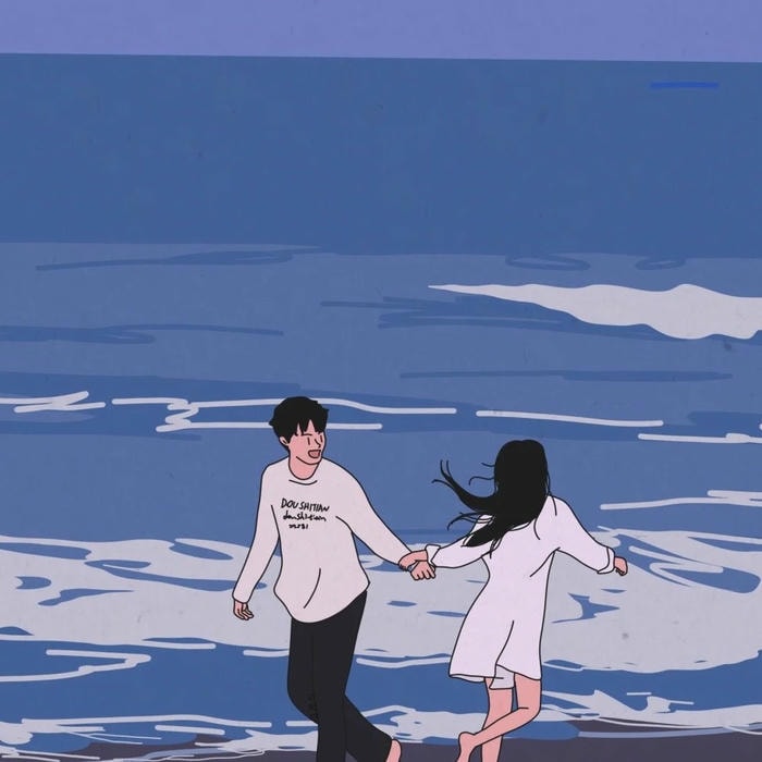 anime nắm tay đi biển cùng nhau