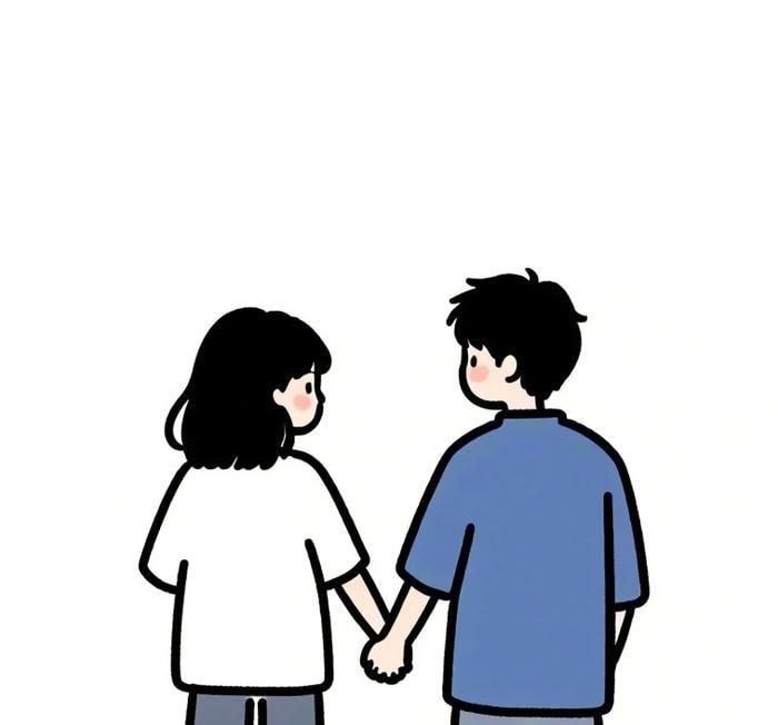 anime nắm tay nhau nhìn nhau