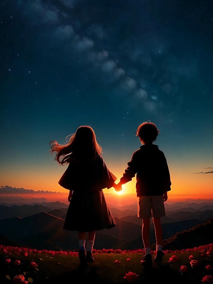 anime nắm tay trời đẹp