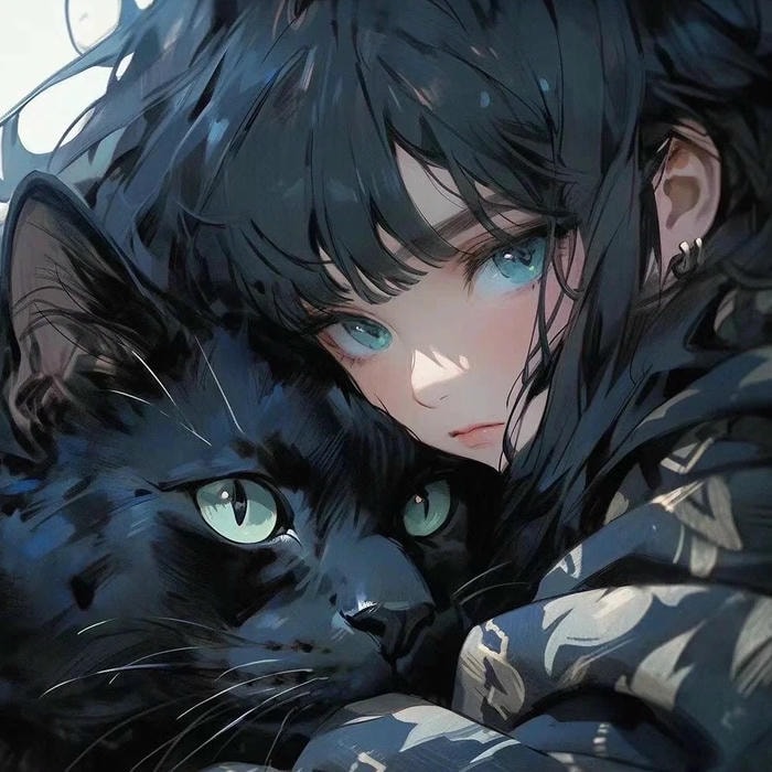 avatar đôi anime nữ ôm mèo