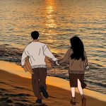 hình anime lãng mạn dưới hoàng hôn