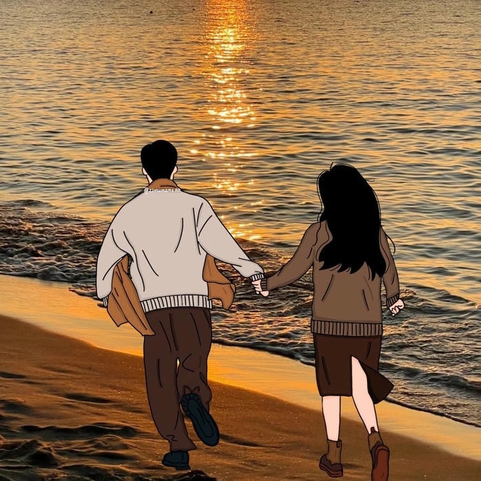 hình anime lãng mạn dưới hoàng hôn