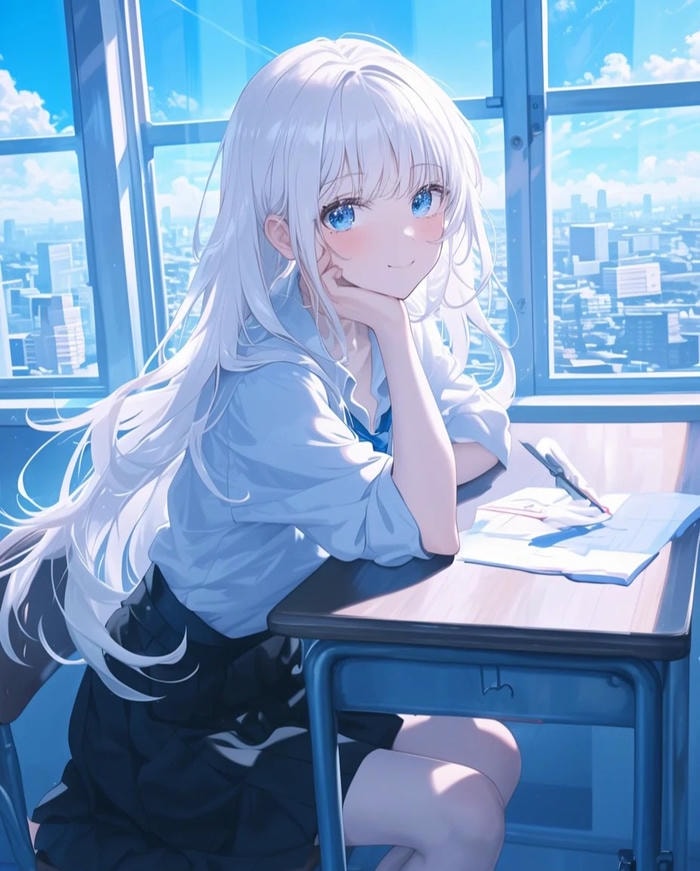 Hình ảnh anime girl tóc trắng concept