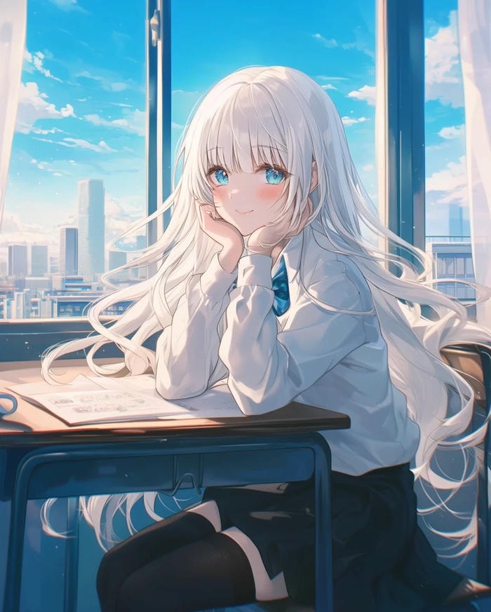 Hình ảnh anime girl tóc trắng dễ thương