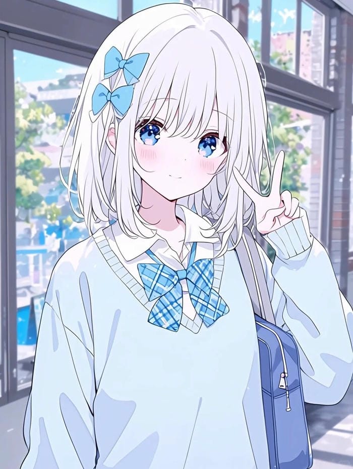 Hình anime girl tóc trắng ấn tượng
