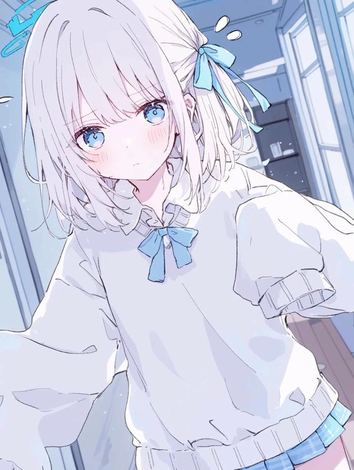 Hình anime girl tóc trắng chất lượng