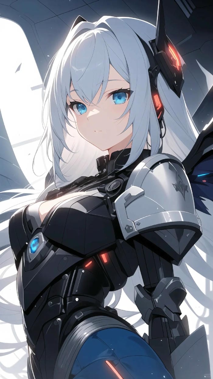 Hình anime girl tóc trắng đơn giản