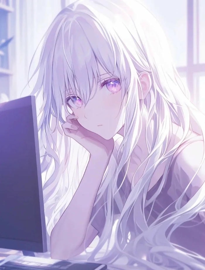 Hình anime girl tóc trắng lãng mạn