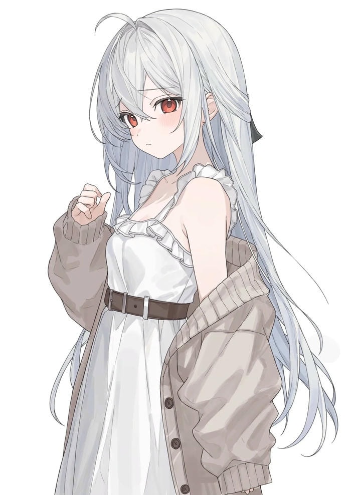 Hình anime girl tóc trắng tạo dáng