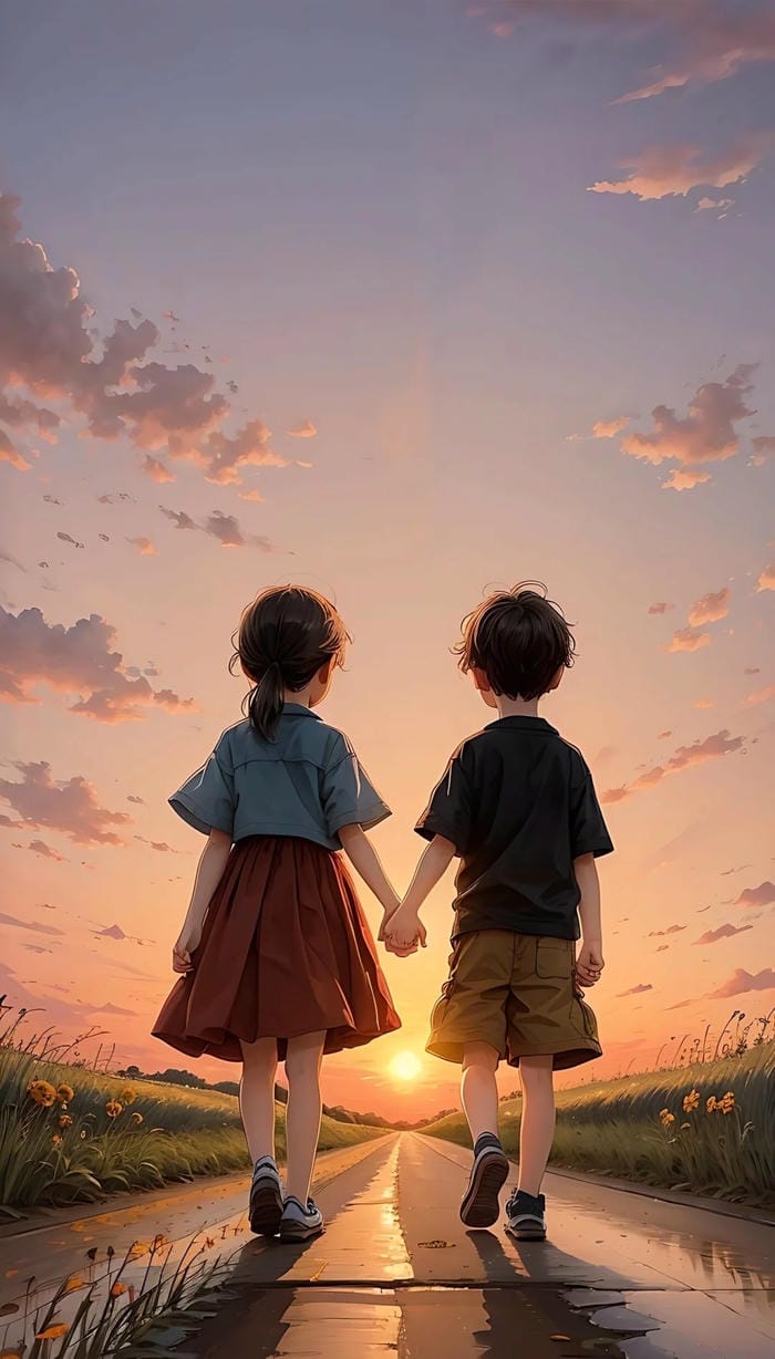 ảnh anime bạn thân cùng ngắm hoàng hôn