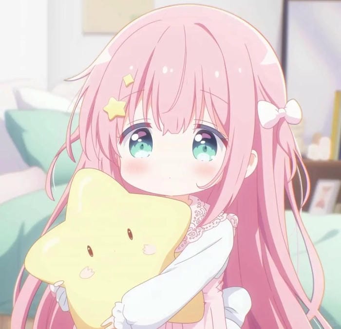 ảnh anime girl tóc hồng ánh mắt đẹp