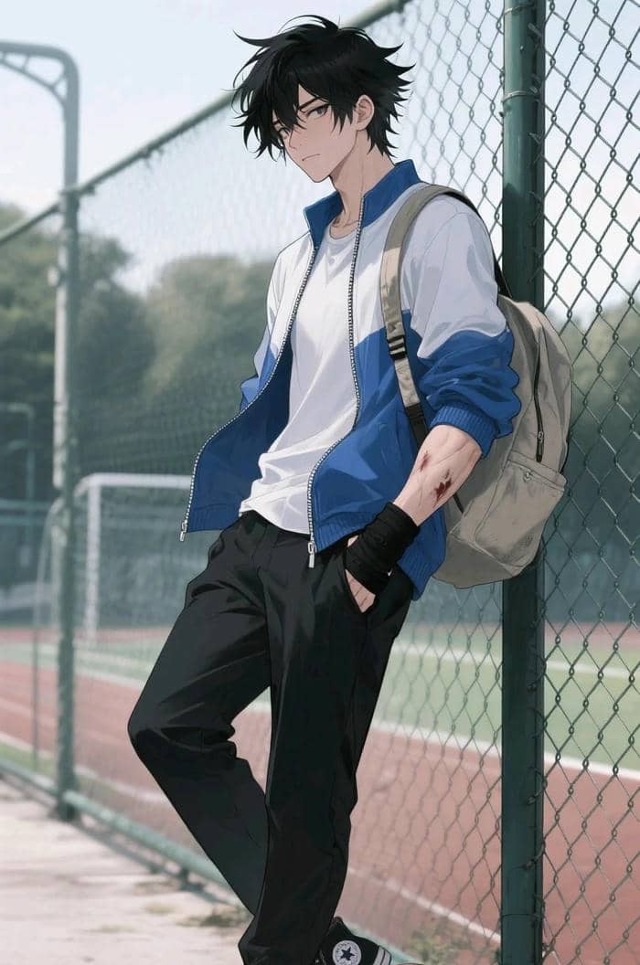 ảnh anime học sinh đứng sân trường