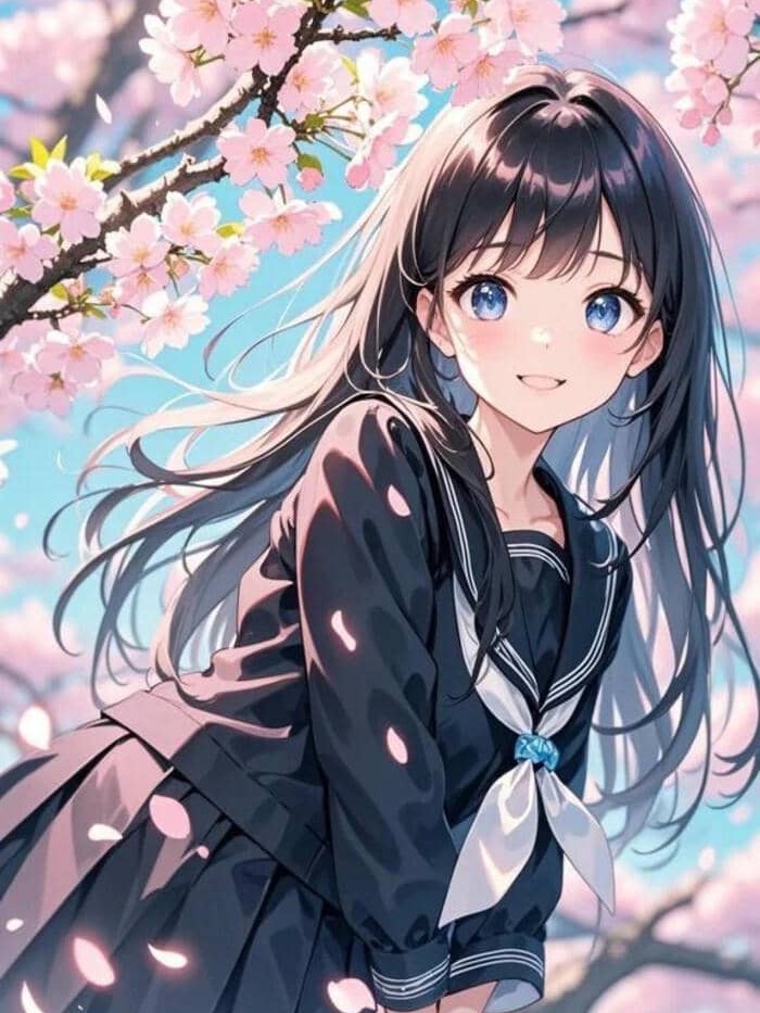 ảnh anime nữ học sinh hoa đào