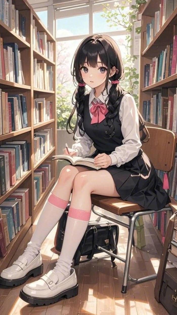 ảnh anime nữ học sinh tóc đen