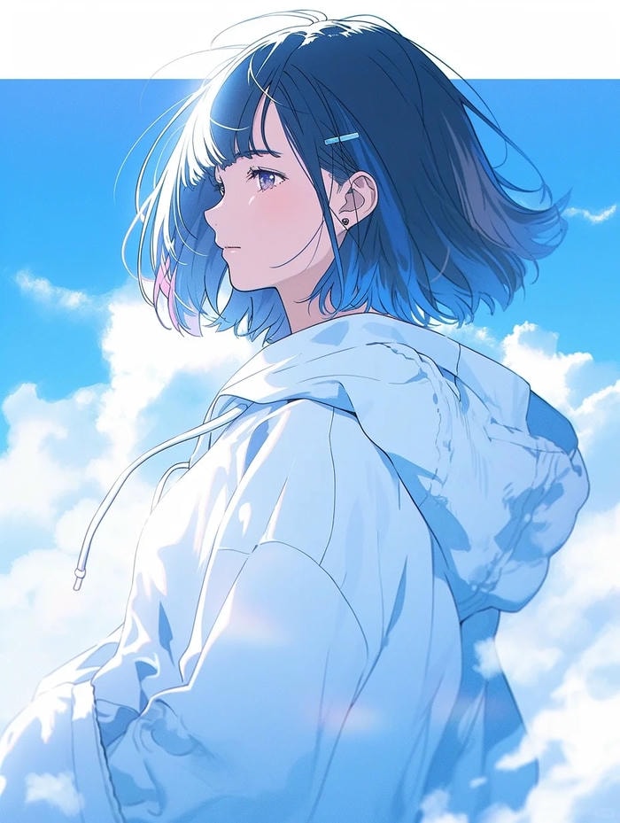 ảnh anime nữ tóc ngắn nền trắng