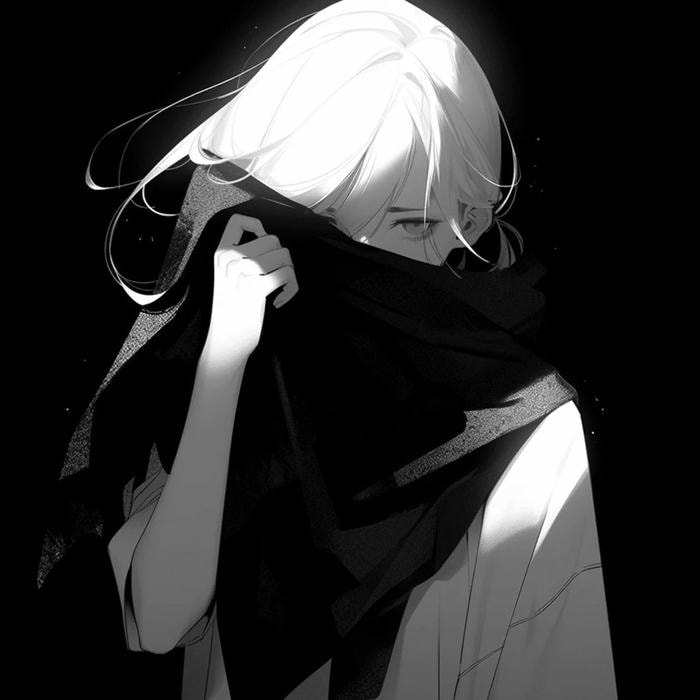 ảnh anime nữ trắng đen tóc dài