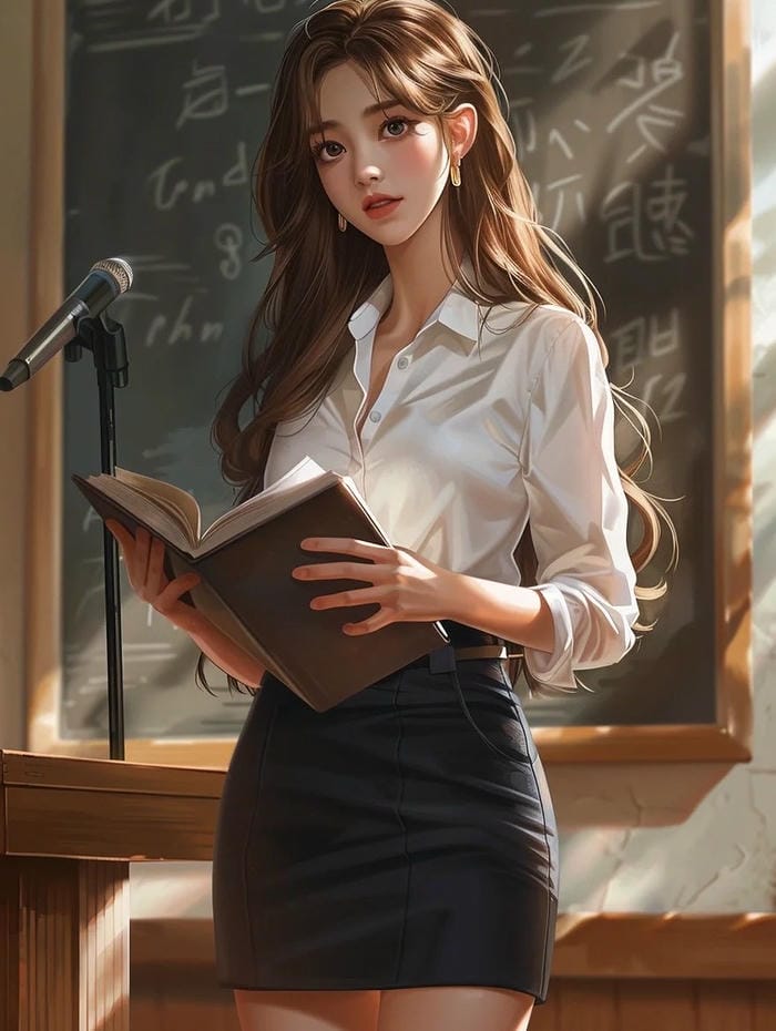 ảnh cô giáo anime đang giảng bài