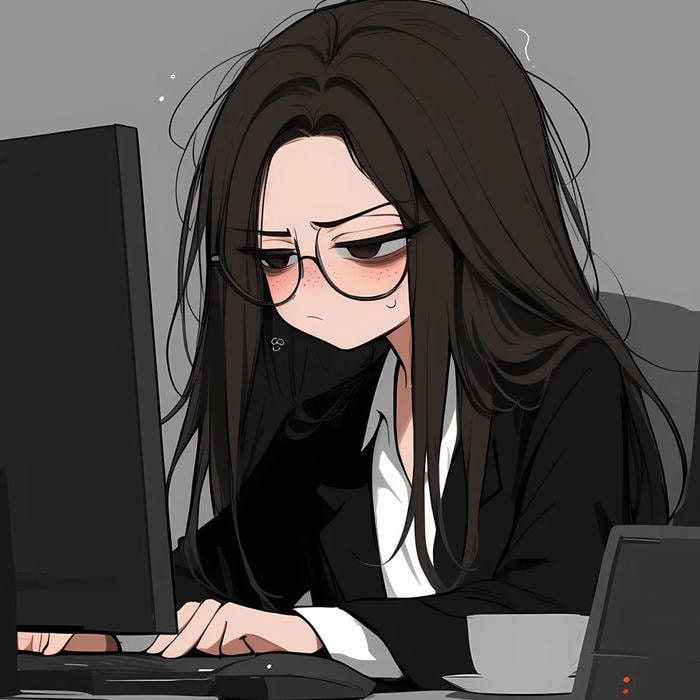 anime boy đeo kính bận làm việc