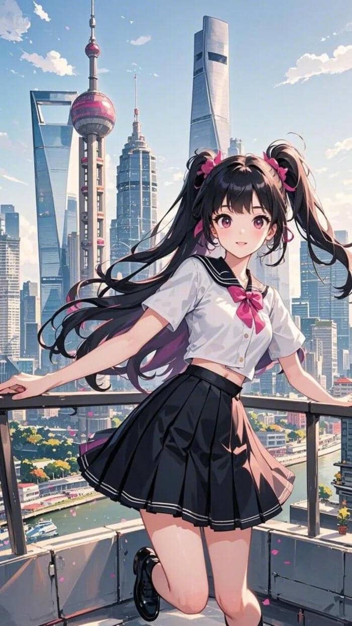 anime girl học sinh tóc đen dài