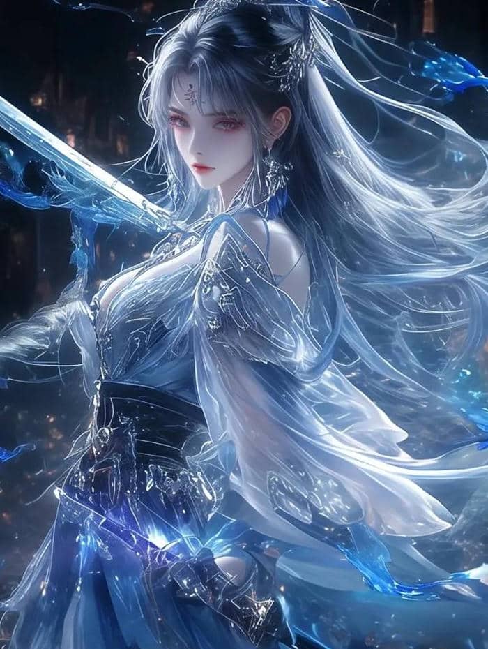 anime girl sword pose