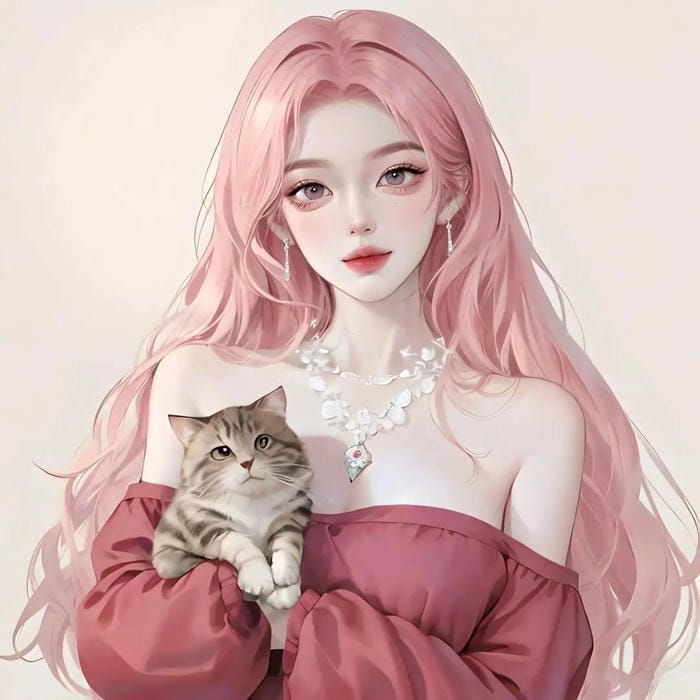 anime girl tóc hồng cute chibi