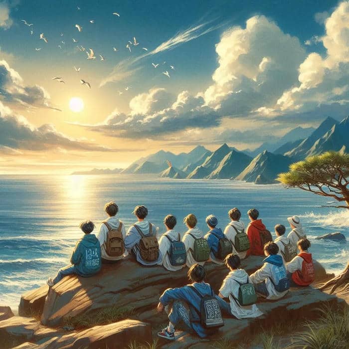 anime học sinh cười tươi nhìn về phía trước