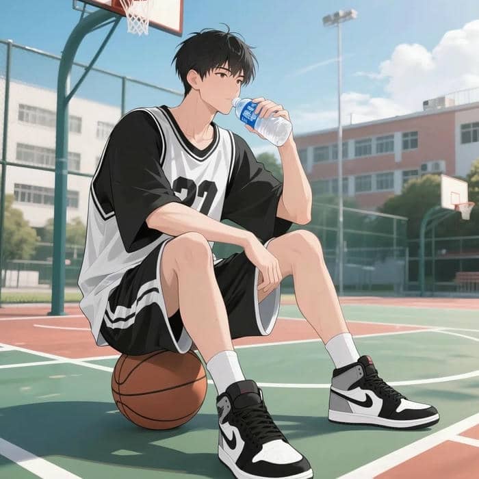 anime học sinh nam chơi bóng rổ