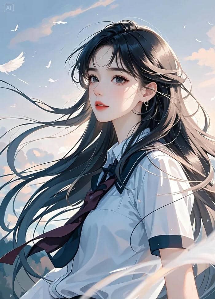 anime nữ học sinh góc nghiêng