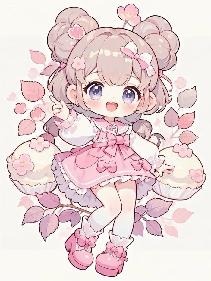 bé chibi nữ váy hồng