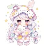 chibi nữ cầm thú bông