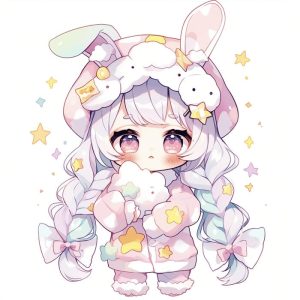 chibi nữ cầm thú bông