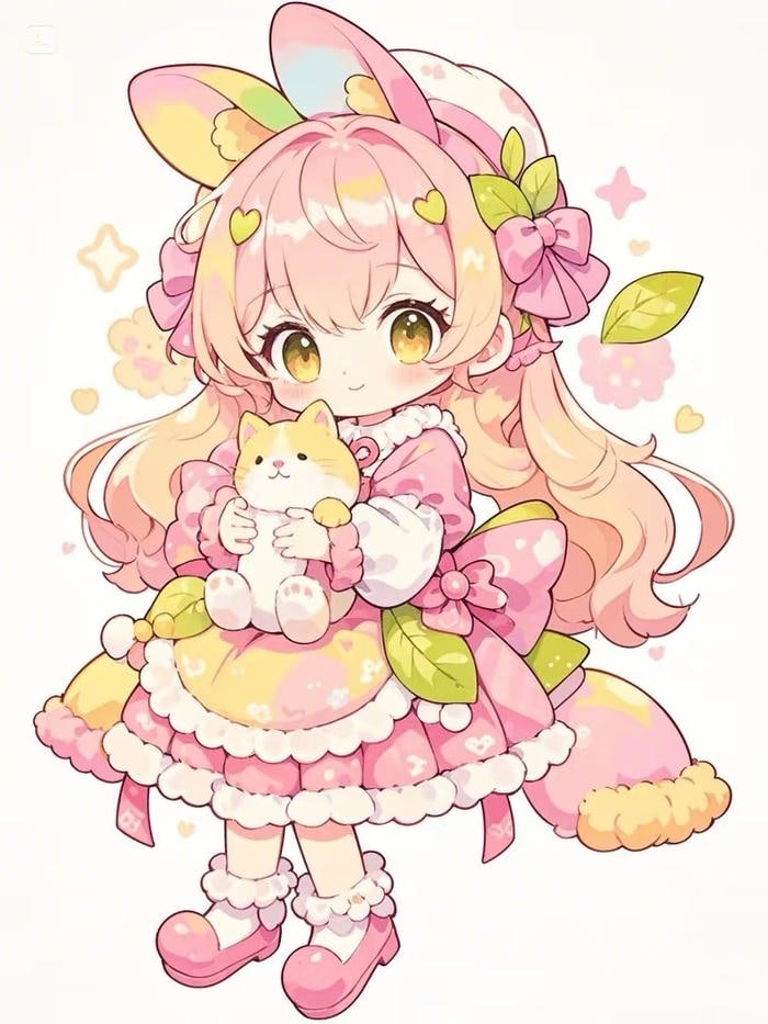 chibi nữ với gấu bông