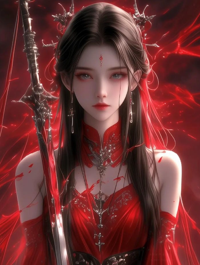 hình anime girl cầm kiếm