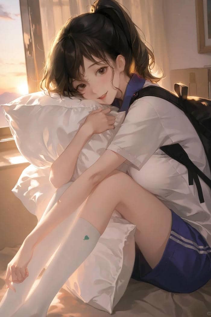 hình anime nữ học sinh cười