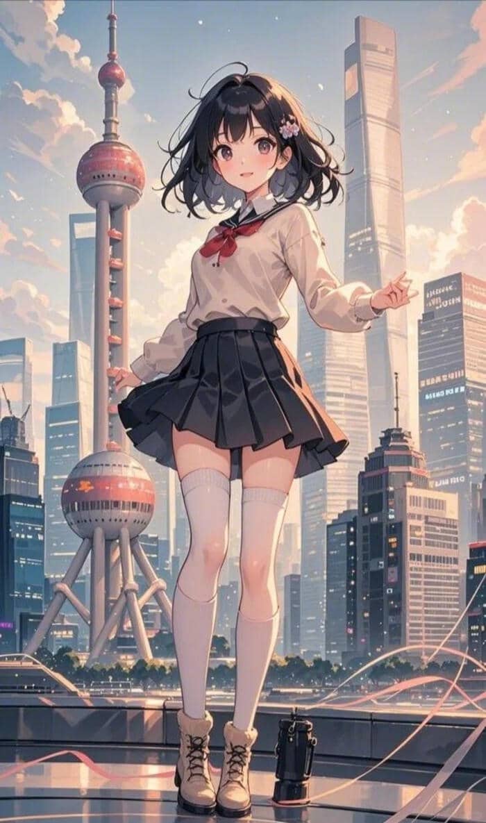 hình anime nữ học sinh tóc ngắn ngang vai