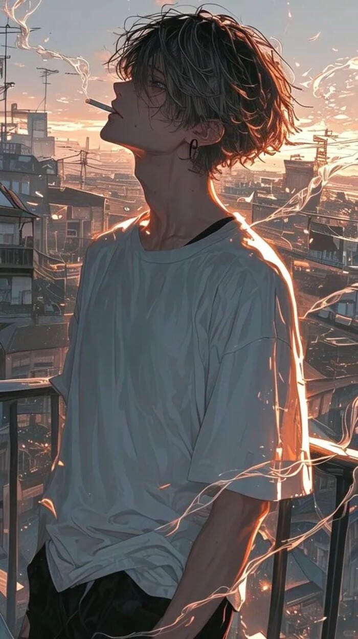 wallpaper anime nam ngắm hoàng hôn