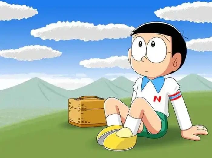Nobita ảnh ngồi chill chill trên đỉnh núi