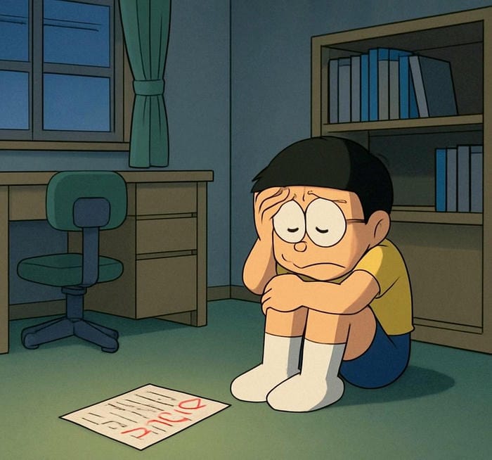 ảnh Nobita dáng vẻ vụng về được điểm kém