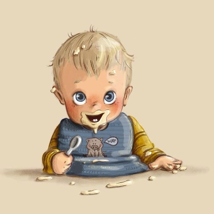 bức hình em bé chibi ăn cùng khuôn mặt lém lỉnh