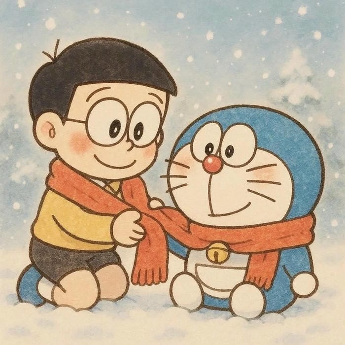 hình ảnh Nobita chăm sóc cho doreamon